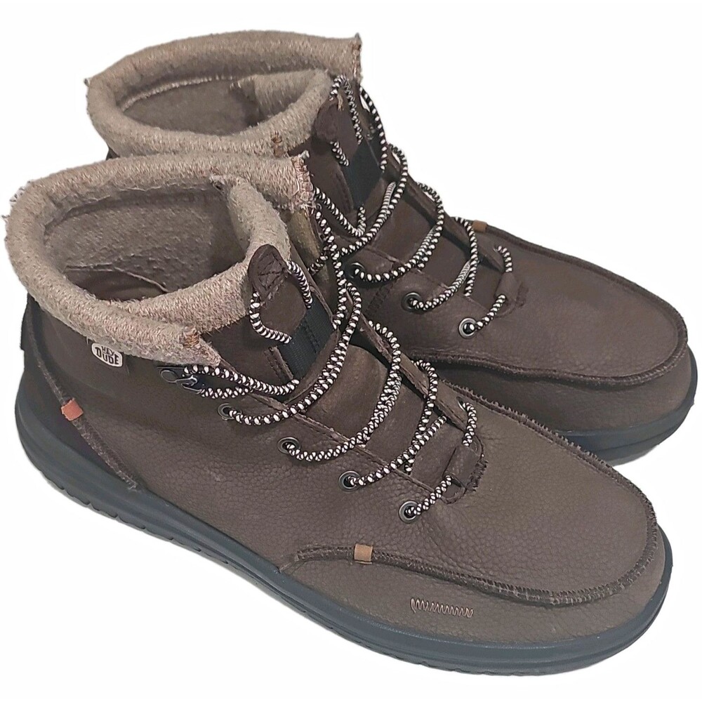 HEYDUDE Mens Brown Leather Chukka Ankle Boot Faux Fur Lined - SEE DESCRIPTION